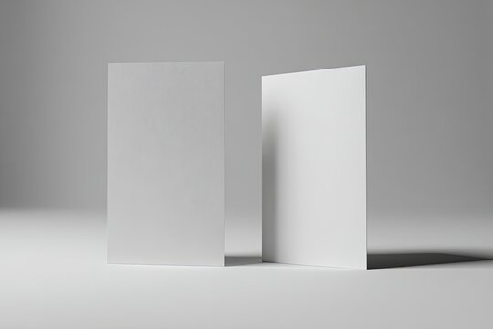 Two blank white cards, slightly angled, on a light gray surface