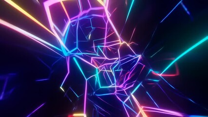 Futuristic Journey Through a Dynamic, Glowing Neon Geometric Crystal Structure - Powered by Adobe