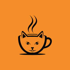 Cat Cup Coffee Simple Modern Icon Design Template Logo