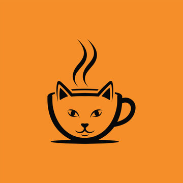 Cat Cup Coffee Simple Modern Icon Design Template Logo