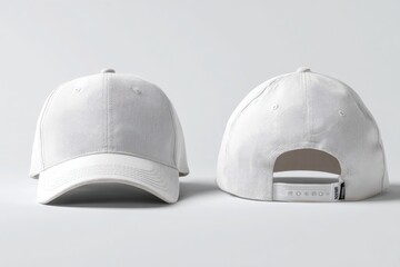 Two views of a blank, white baseball cap