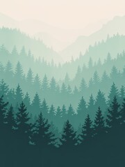 Fototapeta premium Layered Forest Landscape With Stylized Pine Trees 