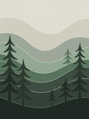 Fototapeta premium Layered Forest Landscape With Stylized Pine Trees 