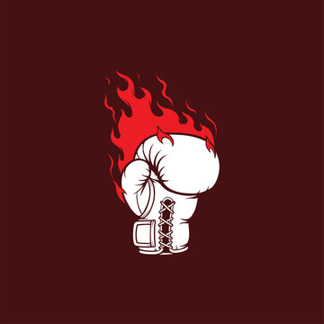 Hot Burn Fire Boxing Glove Simple Creative Design Template Logo