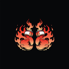 Gloves Boxing Burning Fire Simple Design Template Logo