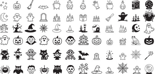 Halloween icons collection with ghosts pumpkins and witches