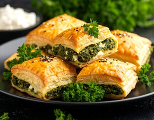 Golden pastries filled with spinach and feta