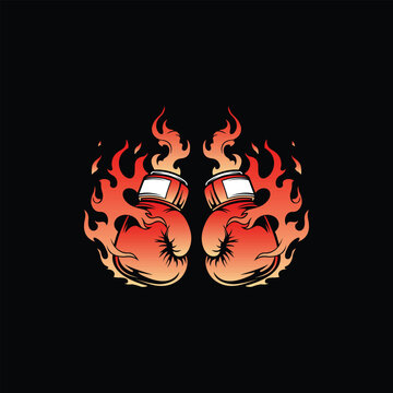 Gloves Boxing Burning Fire Simple Design Template Logo