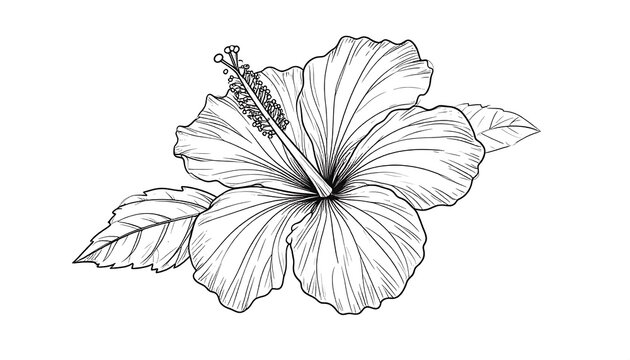 Detailed hibiscus flower line art (1)