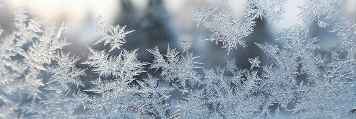 Beautiful Frost Patterns Adorn a Window During a Cold Winter Morning in a Serene Landscape