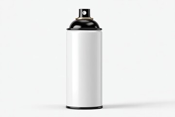 A white spray can with a black nozzle.  Empty, studio shot