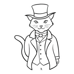 Elegant Cat Character Line Art