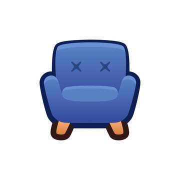 Isolated flat 3d armchair icon for game, interface, sticker, app. The sign in a cartoon style for match 3, arcade, rpg. The sofa sprite for craft element in hyper casual mobile game.