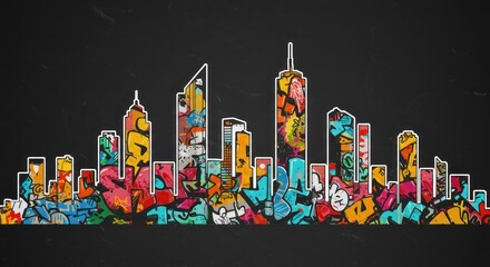 Graffiti cityscape silhouette