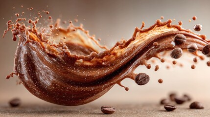 Fototapeta premium Coffee splash, beans in motion