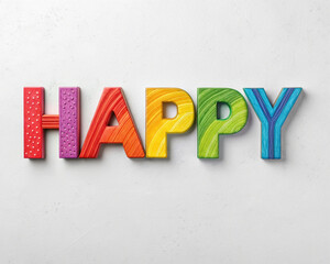 Happy in colored letters on a white background