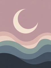 Obraz premium Minimal Crescent Moon Over Waves