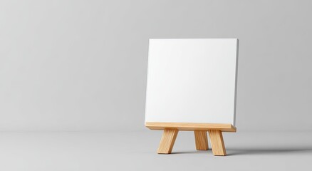 Blank square canvas on a small wooden easel, light gray background