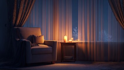 Cozy winter night scene by window