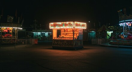 Illuminated food stall at night