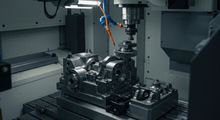 Fototapeta premium Industrial machine processing metal part