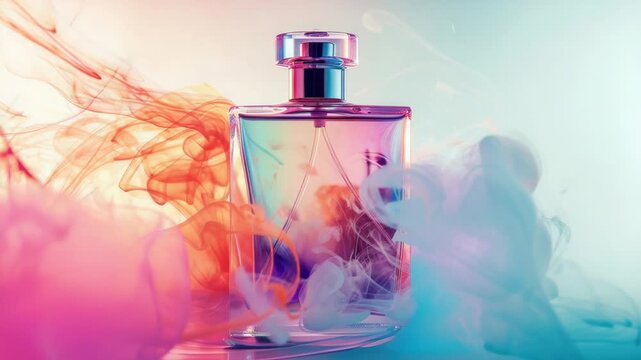 A luxurious perfume bottle sits atop a table, perfect for decoration or advertisement