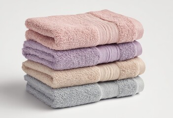 Stack of folded bath towels in pastel colors