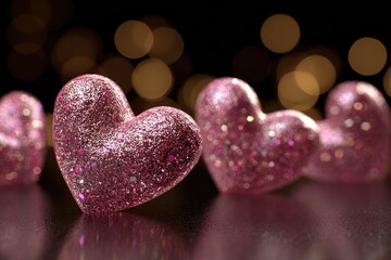 Obraz premium Sparkling pink hearts on dark background