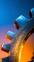 Close-up gear, vibrant sunset background