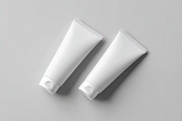 Two identical white tubes, slightly angled, on a gray surface