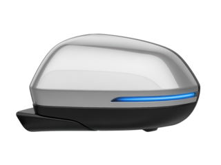 Modern car side mirror with blue LED light

