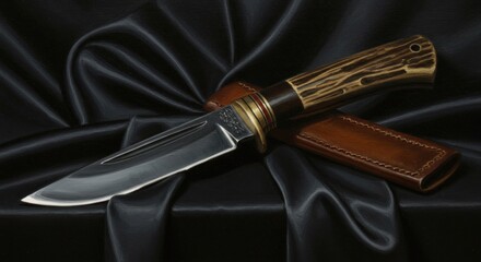 Naklejka premium Knife on dark fabric (1)