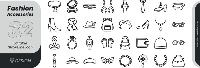 Vector art of fashion accessory icon set isolated on white background, showcasing style, clothing, beauty, and trendy items for personal adornment transparent background
