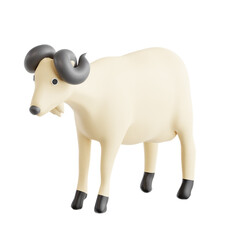 White Farm Goat with Curved Black Horns