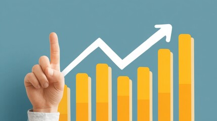 Hand signaling upward trend in business growth with colorful bar graph illustration