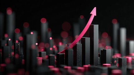 Data visualization showing upward trend with vibrant graphic elements and dark background
