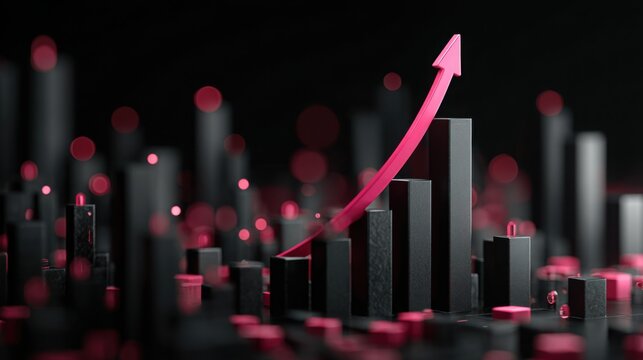 Data visualization showing upward trend with vibrant graphic elements and dark background - Powered by Adobe