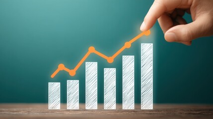 Growth in business trends showcased with a hand guiding the upward movement of a graph
