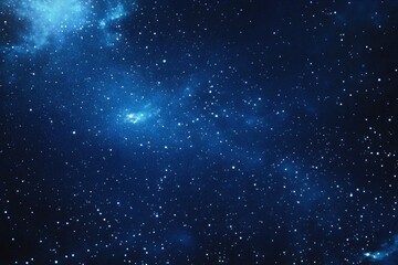 Obraz premium Starry sky background, blue night sky full of stars, glowing stars in the dark space, starry background, dark night, stars in the distance, starlight, dark background with a blue glow, night sky. 