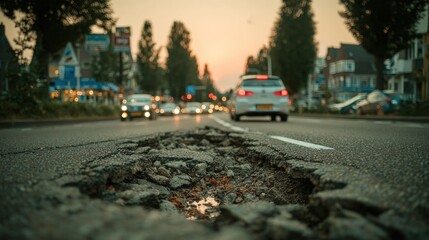 Obraz premium Damaged road, cars passing