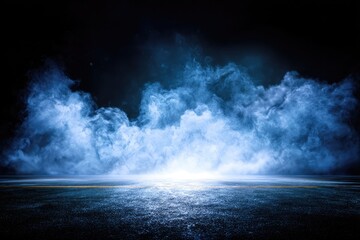 Obraz premium Dark scene with blue smoke and light