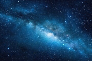 Fototapeta premium Starry sky background, blue night sky full of stars, glowing stars in the dark space, starry background, dark night, stars in the distance, starlight, dark background with a blue glow, night sky. 