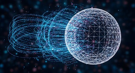 Abstract Digital Sphere with Flowing Data. Global network, technology, big data, and internet connectivity concept.