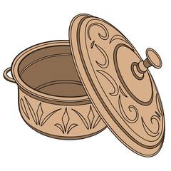 Elegant copper handi with intricate engraved lid design