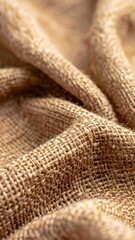 Close Up of Woven Burlap Texture in Neutral Brown Tones With Natural Fibers