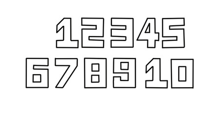 Outline Number Set: 1, 2, 3, 4, 5, 6, 7, 8, 9, 10 in Bold Square Font - Vector Illustration for Education, Design, and Numeracy