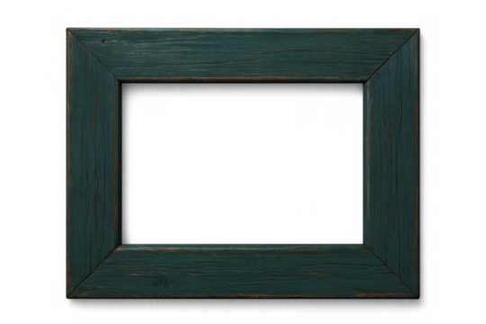Classic teal wooden picture frame with transparent background, ideal for showcasing artwork or photographs