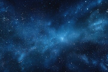Naklejka premium Starry sky background, blue night sky full of stars, glowing stars in the dark space, starry background, dark night, stars in the distance, starlight, dark background with a blue glow, night sky. 