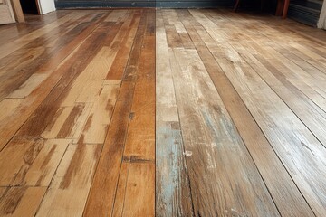 Old Wooden Floor Undergoes Refinishing Transformation Showcasing New Beauty