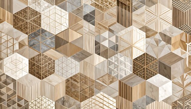 Geometric wood-look hexagonal tile pattern